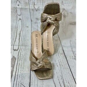 Anne Klein Iflex Gold Metallic Slip On Block Heel Sandals Women’s Size 7